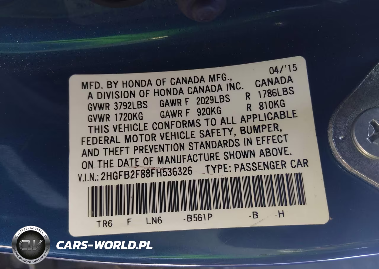 2015 Honda Civic Ex VIN:2HGFB2F88FH536326 - 9