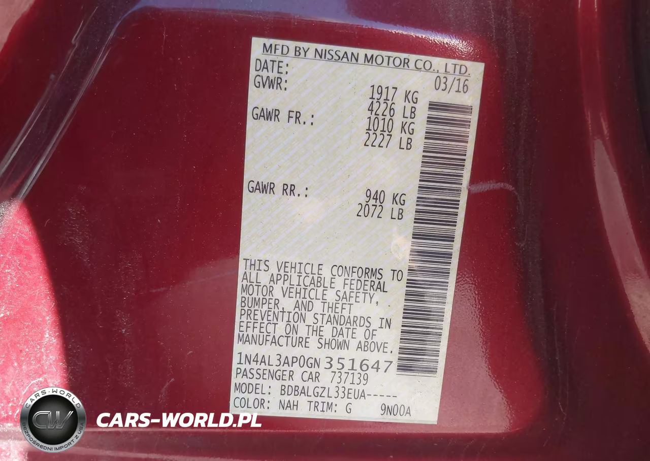 2016 Nissan Altima 2.5-2.5 S-2.5 Sl-2.5 Sr-2.5 Sv VIN:1N4AL3AP0GN351647 - 9