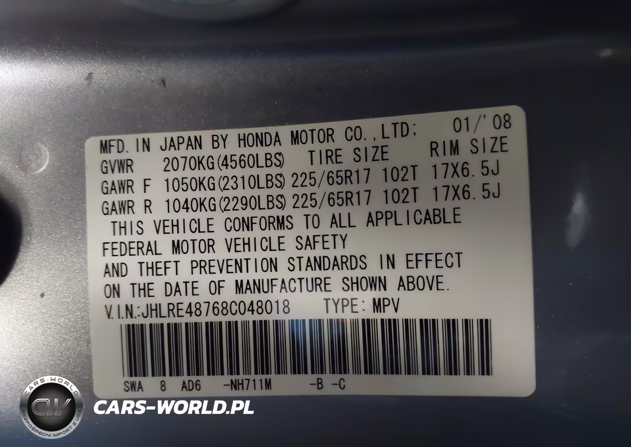 2008 Honda Cr-V Ex-L VIN:JHLRE48768C048018 - 9