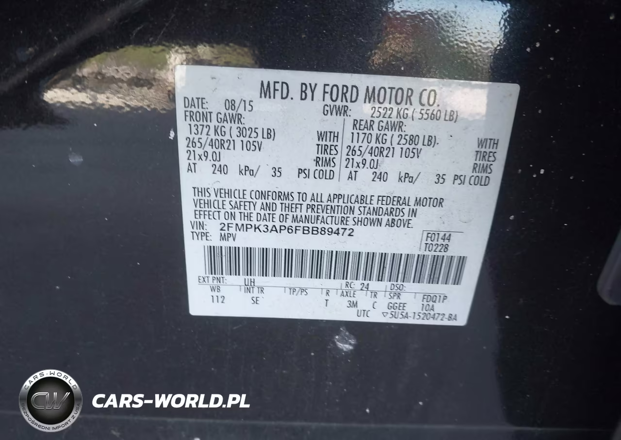 2015 Ford Edge Sport VIN:2FMPK3AP6FBB89472 - 9