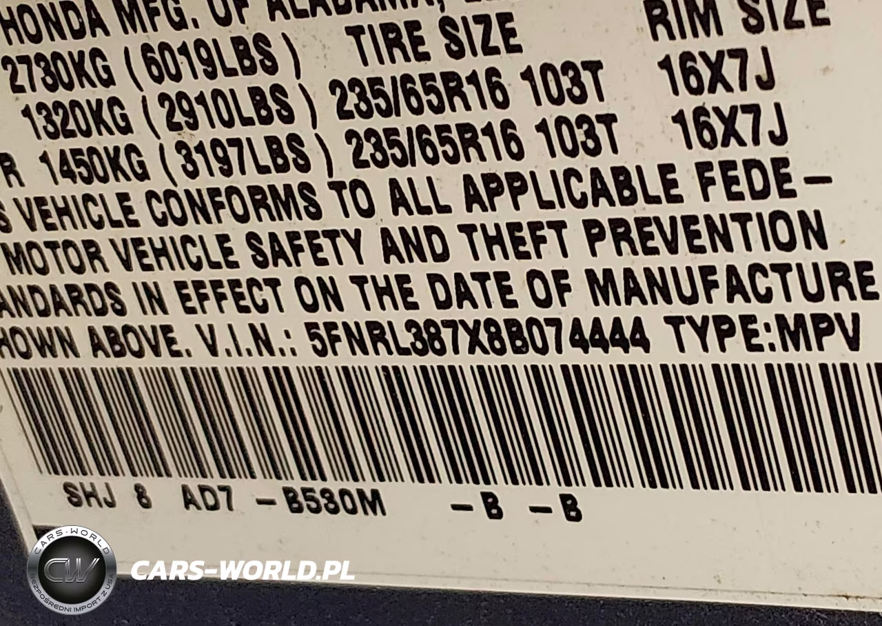 2008 Honda Odyssey Exl VIN:5FNRL387X8B074444 - 9