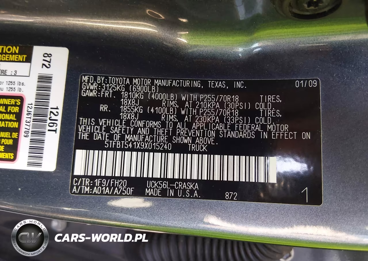 2009 Toyota Tundra Grade 4.7L V8 VIN:5TFBT541X9X015240 - 9