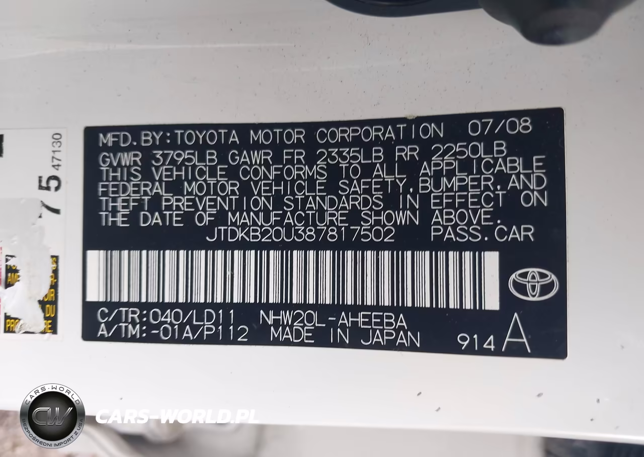 2008 Toyota Prius VIN:JTDKB20U387817502 - 9