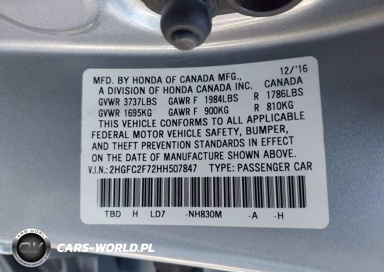 2017 Honda Civic Ex VIN:2HGFC2F72HH507847 - 9