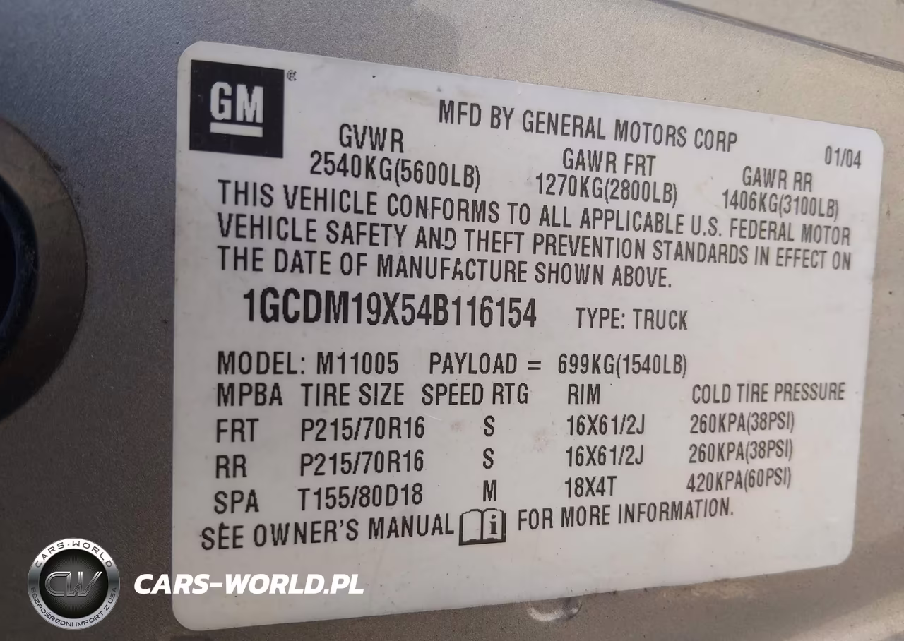 2004 Chevrolet Astro VIN:1GCDM19X54B116154 - 9