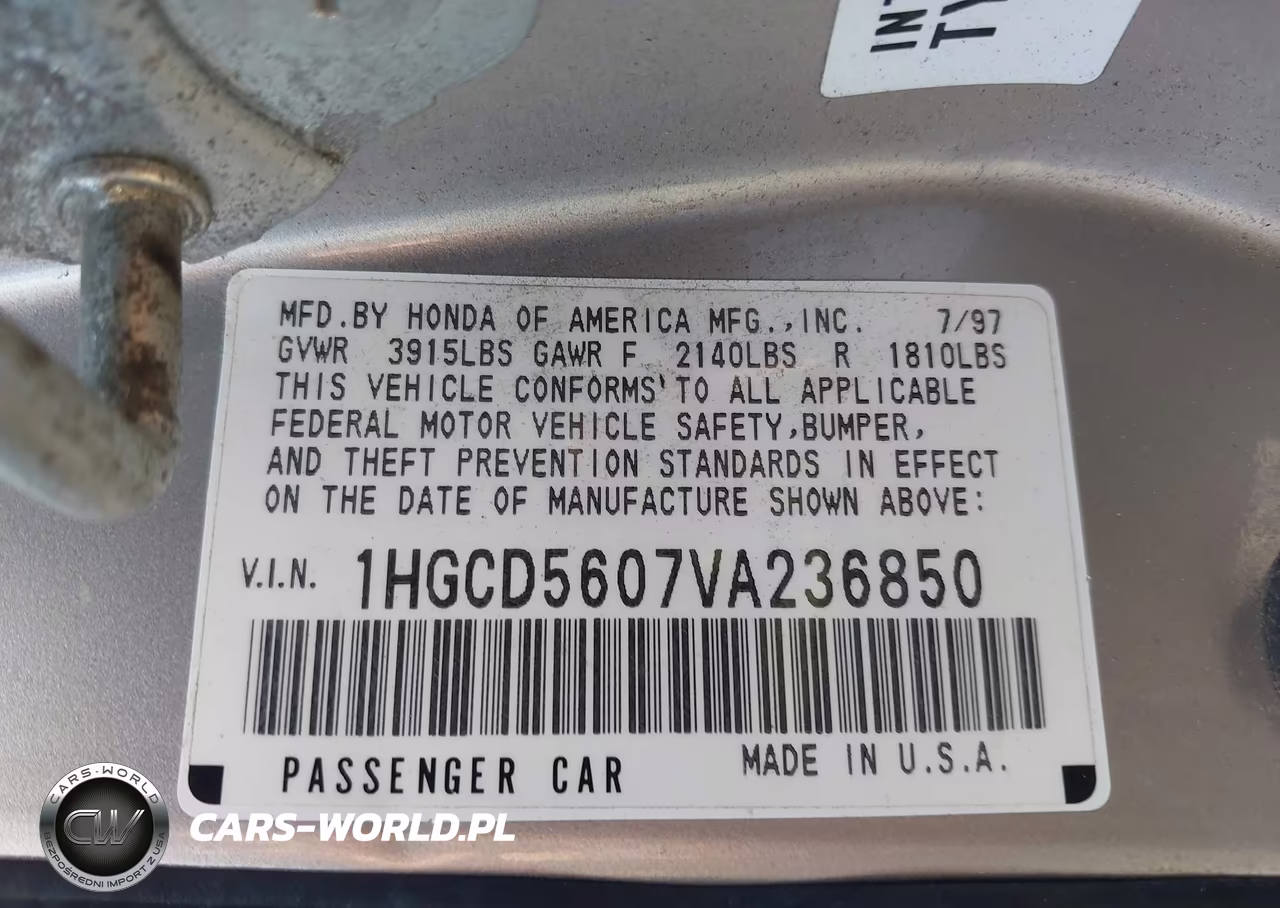 1997 Honda Accord Se VIN:1HGCD5607VA236850 - 9