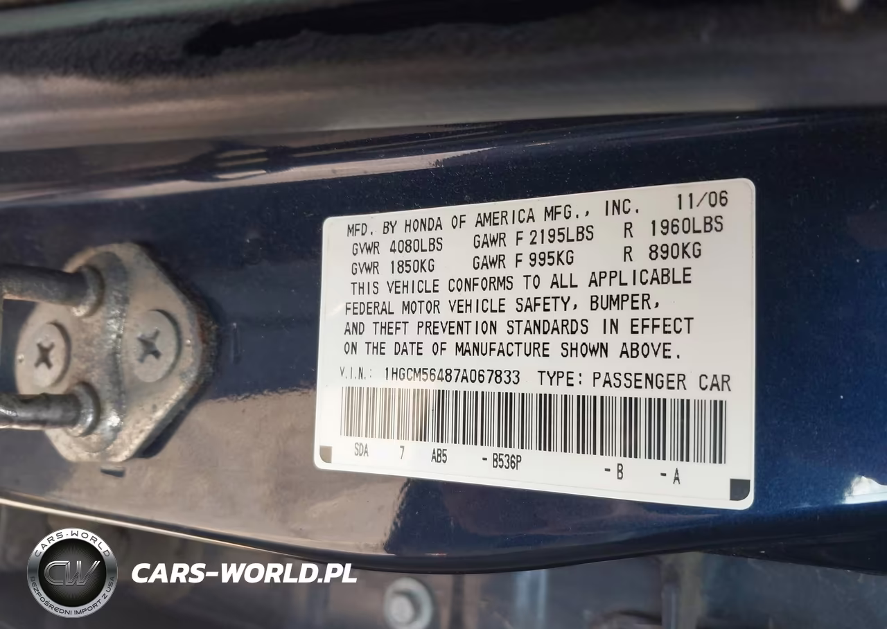 2007 Honda Accord 2.4 Lx VIN:1HGCM56487A067833 - 9