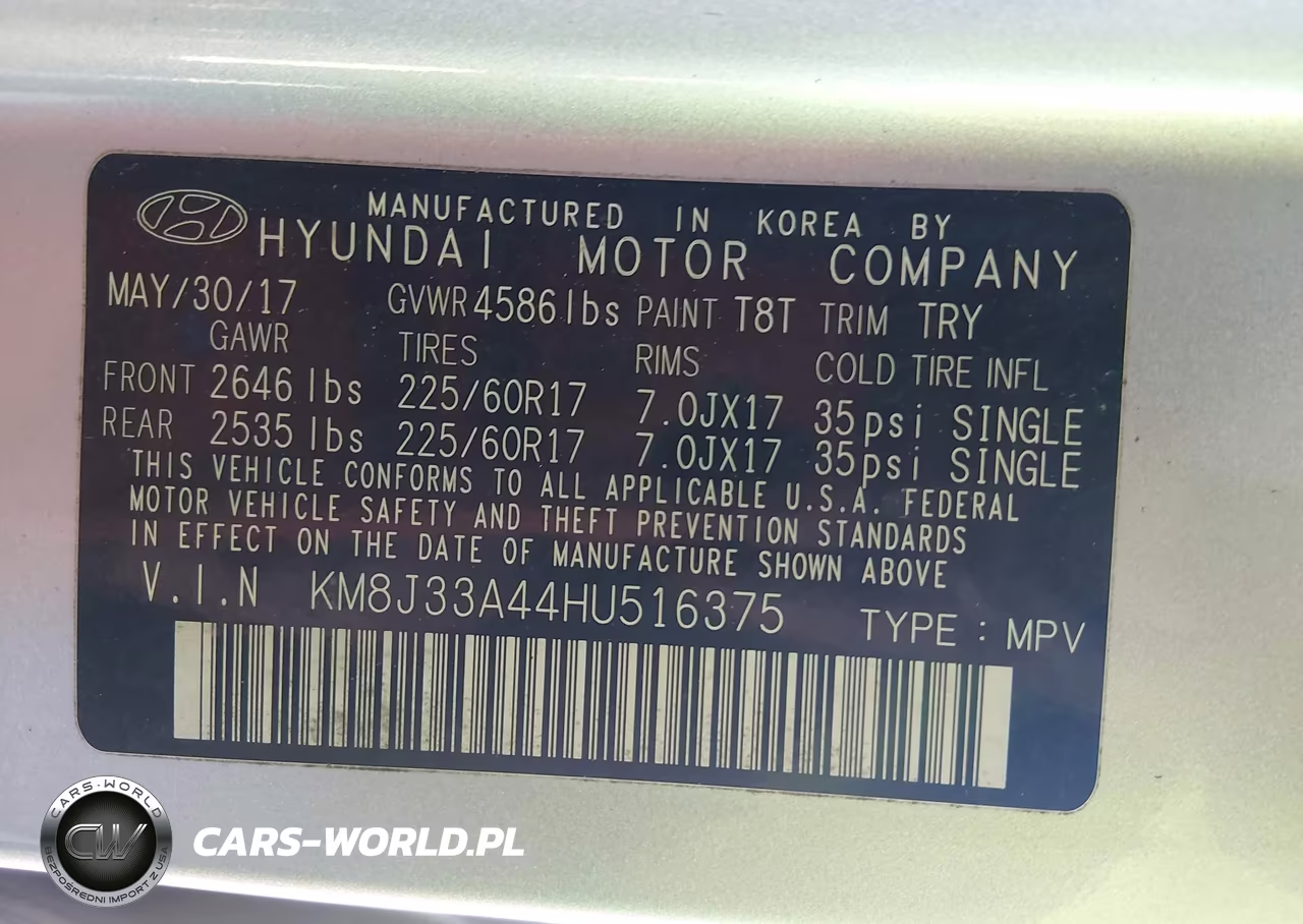 2017 Hyundai Tucson Se Plus VIN:KM8J33A44HU516375 - 9
