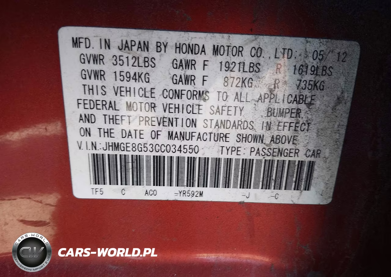 2012 Honda Fit Sport VIN:JHMGE8G53CC034550 - 9