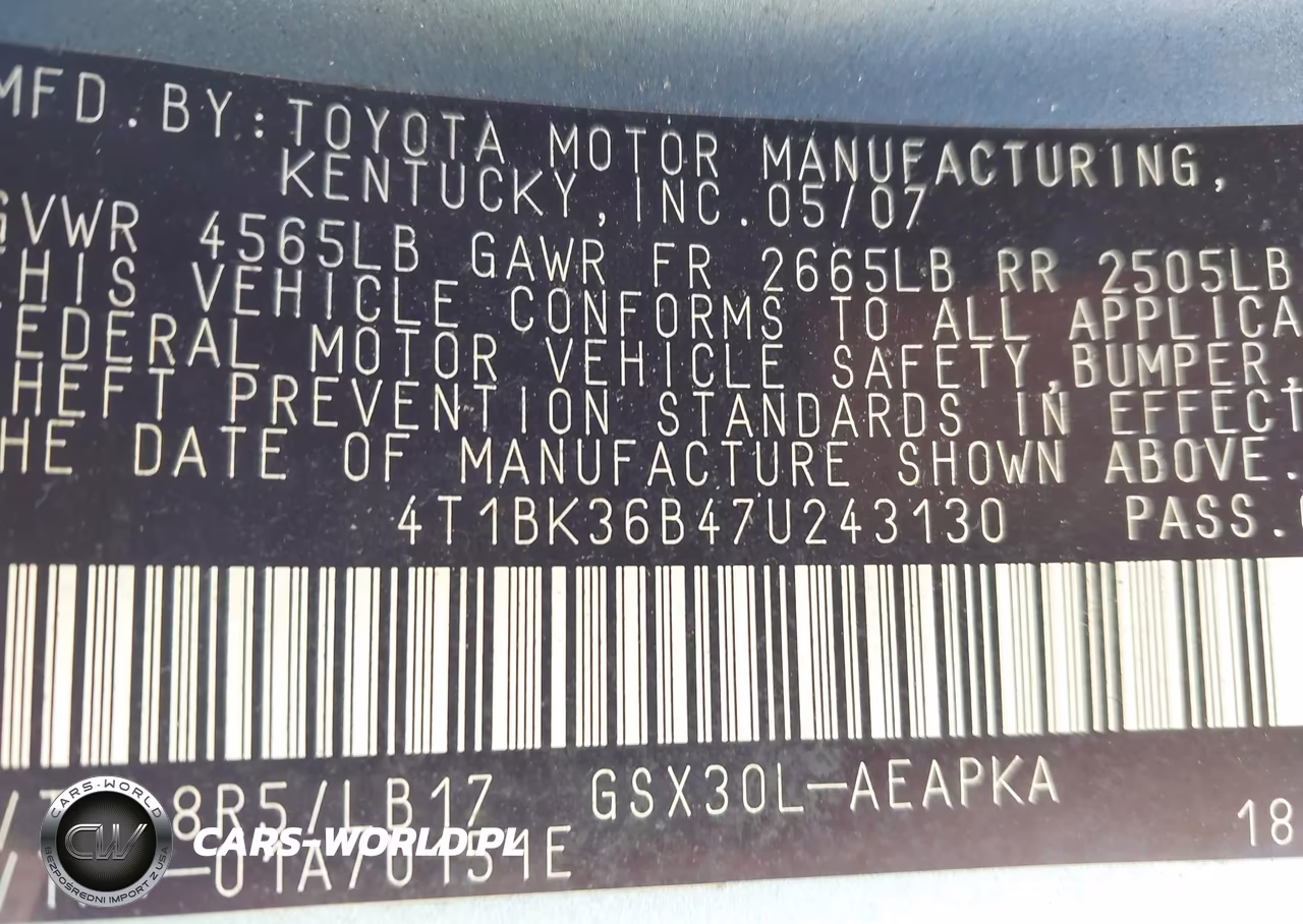 2007 Toyota Avalon Xl-Xls-Touring-Limited VIN:4T1BK36B47U243130 - 9