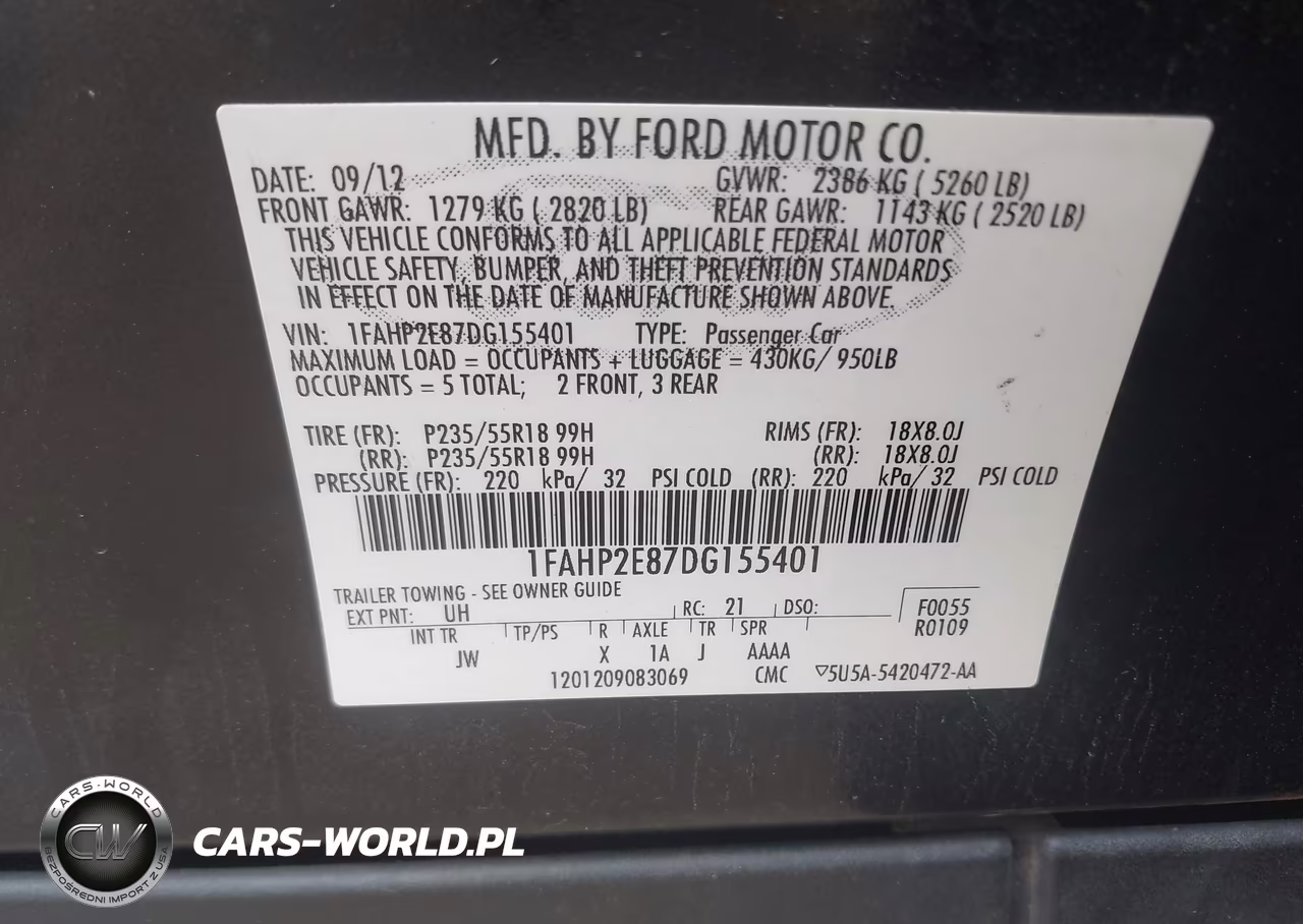 2013 Ford Taurus Sel VIN:1FAHP2E87DG155401 - 9