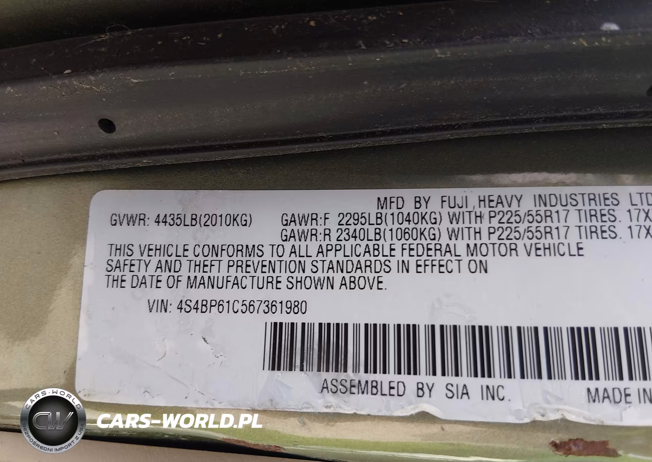 2006 Subaru Outback 2.5I VIN:4S4BP61C567361980 - 9