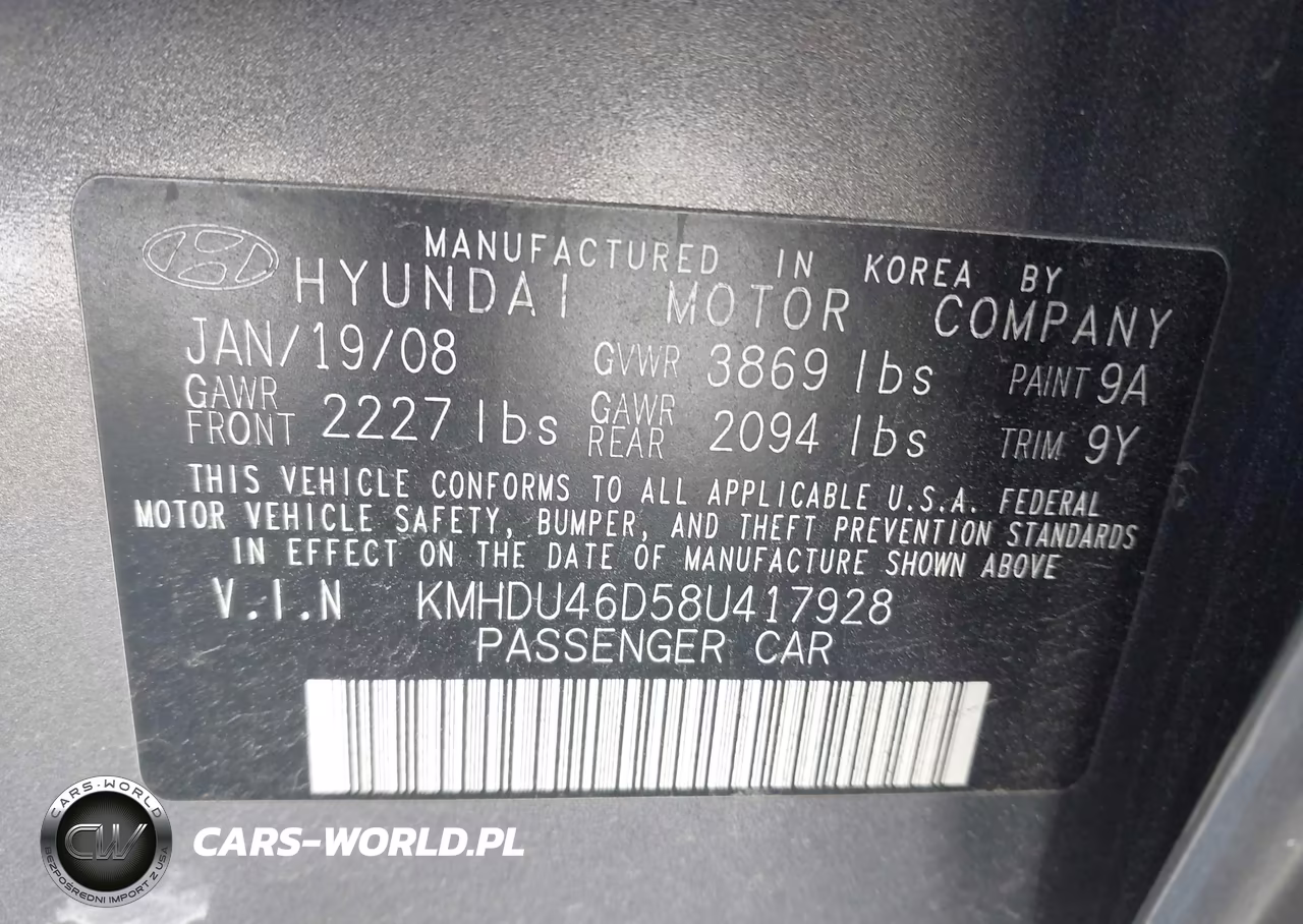 2008 Hyundai Elantra Gls-Se VIN:KMHDU46D58U417928 - 9