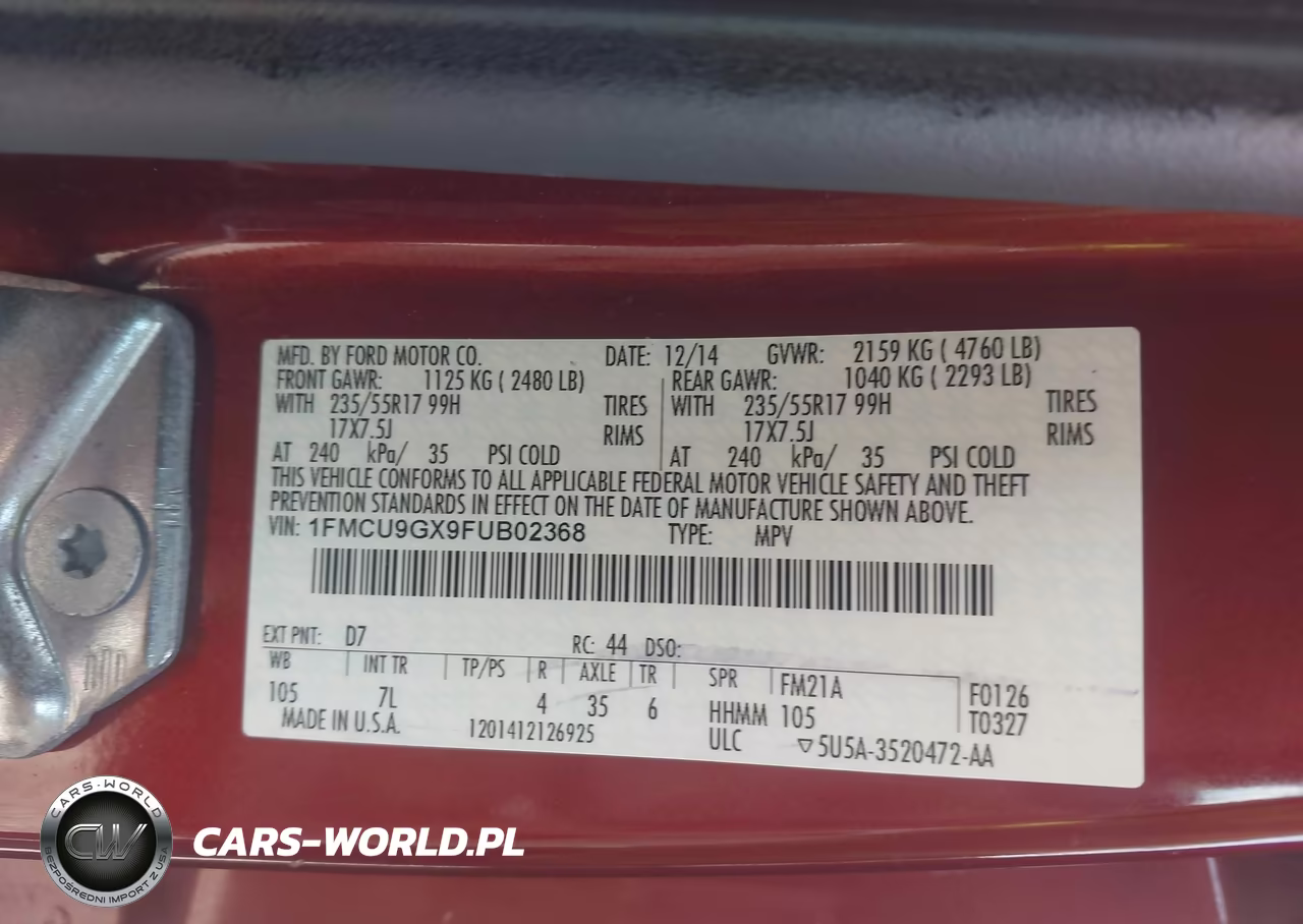 2015 Ford Escape Se VIN:1FMCU9GX9FUB02368 - 9