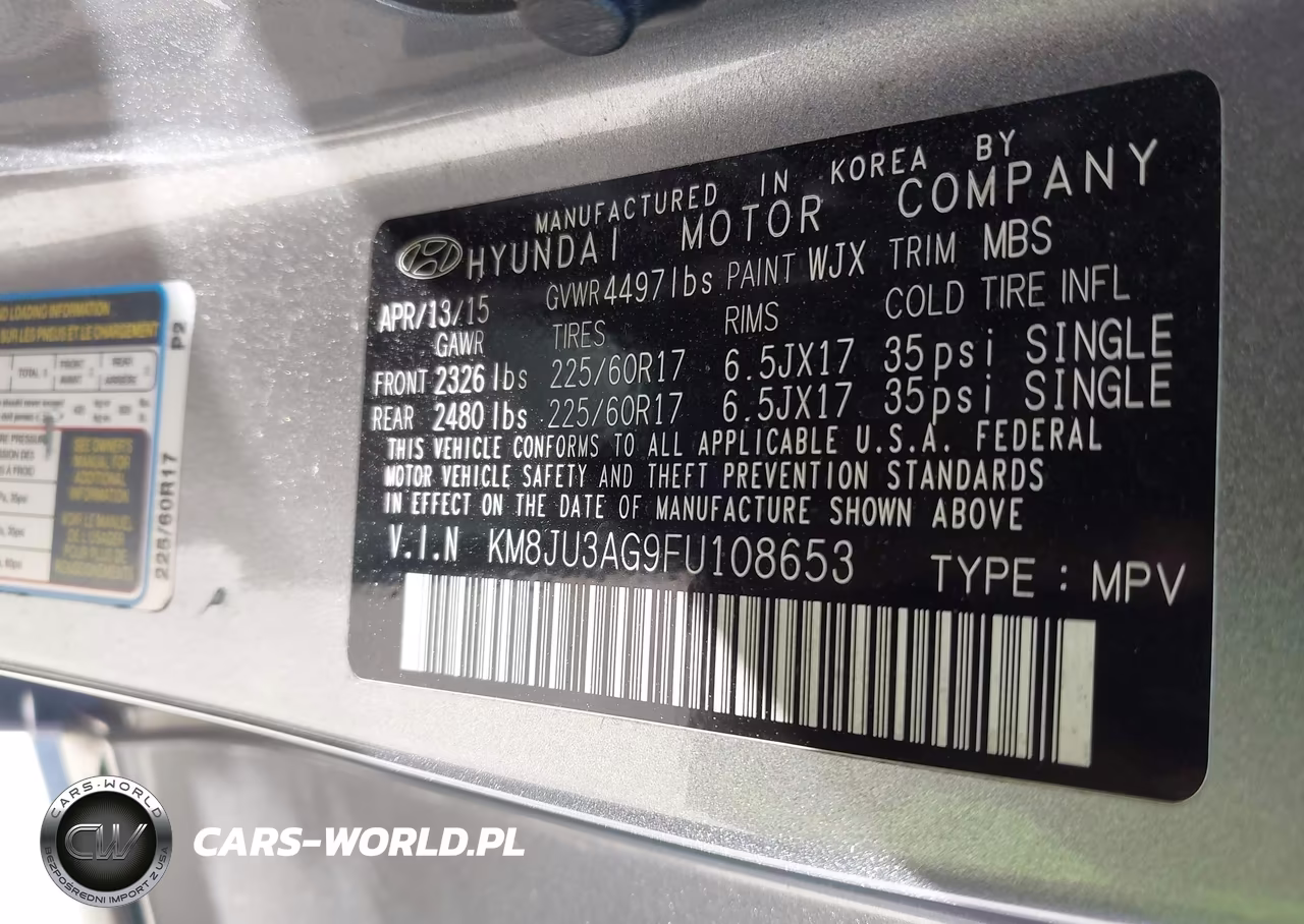 2015 Hyundai Tucson Se VIN:KM8JU3AG9FU108653 - 9