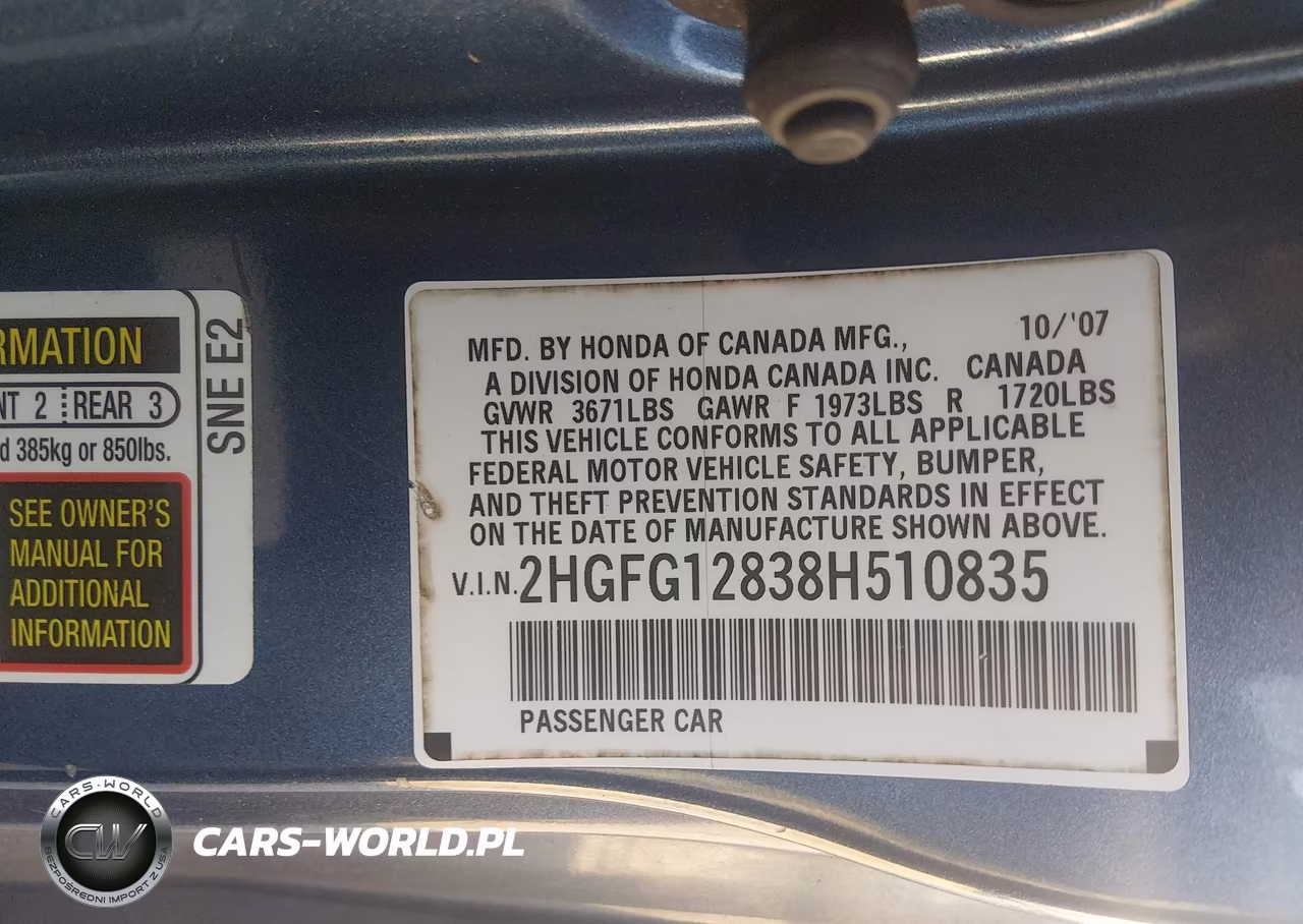 2008 Honda Civic Ex VIN:2HGFG12838H510835 - 9