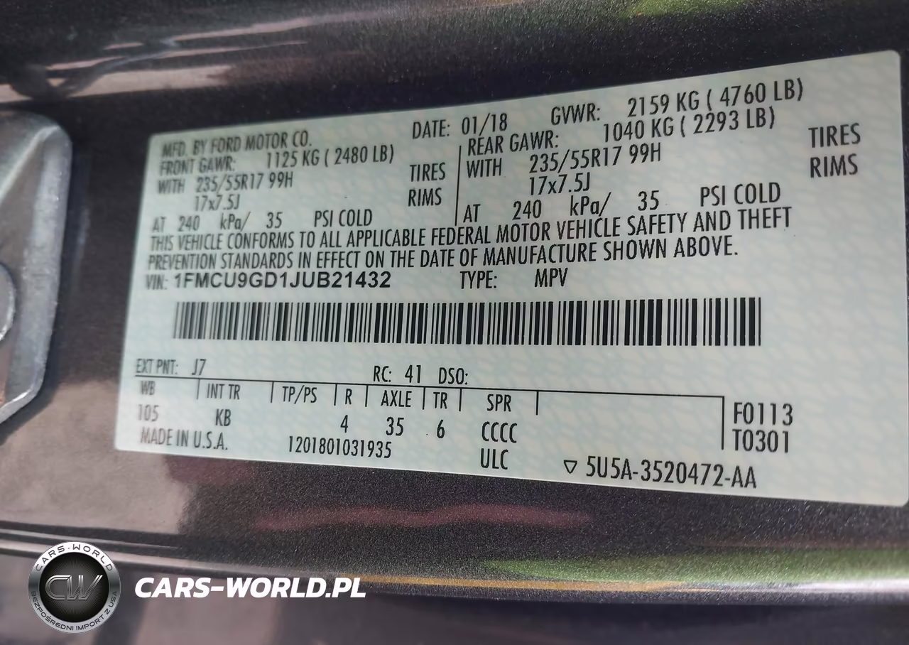 2018 Ford Escape Se VIN:1FMCU9GD1JUB21432 - 9