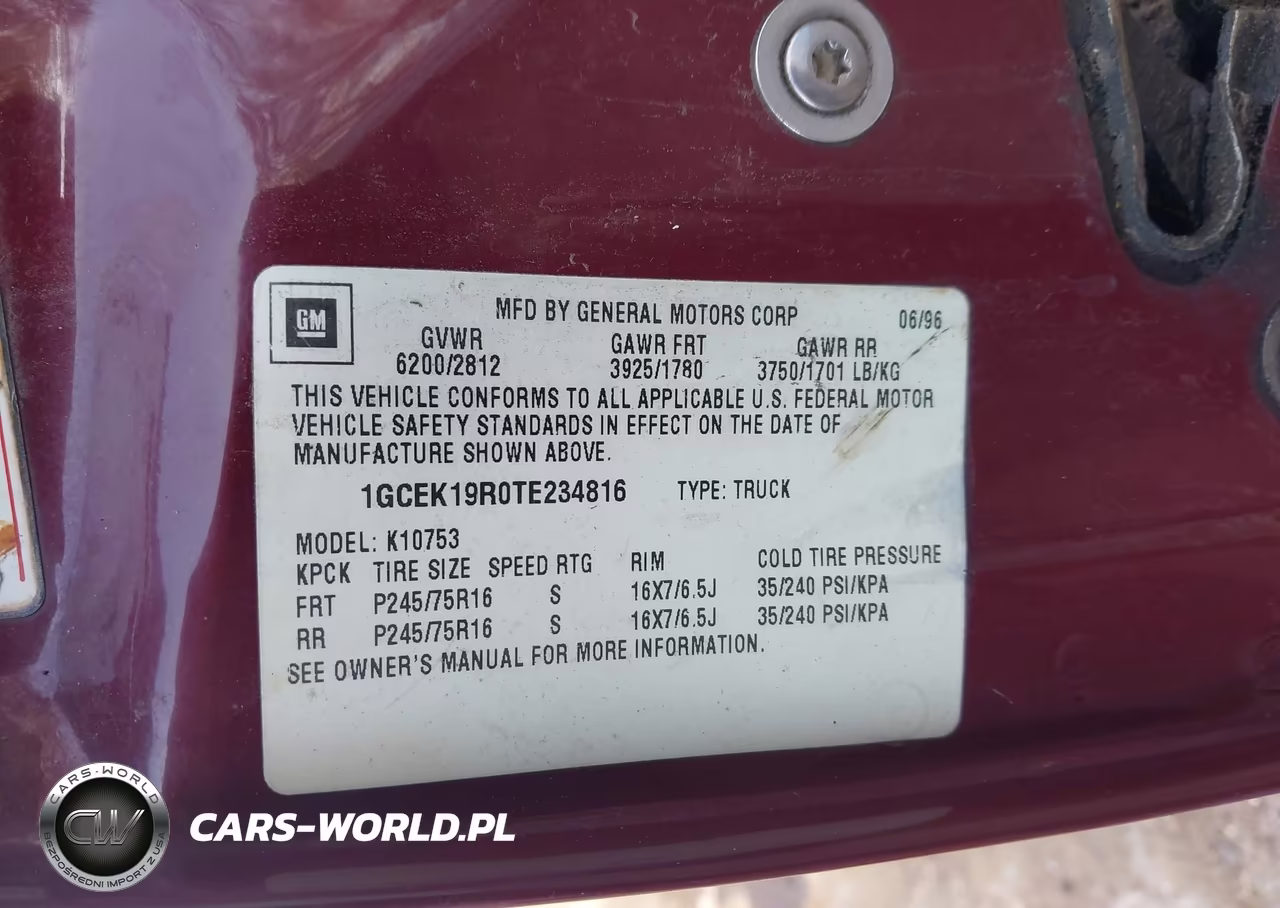 1996 Chevrolet Gmt-400 K1500 VIN:1GCEK19R0TE234816 - 9