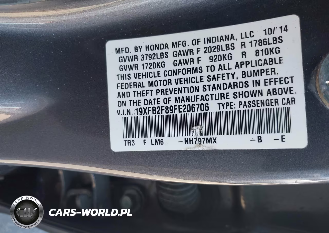 2015 Honda Civic Ex VIN:19XFB2F89FE206706 - 9