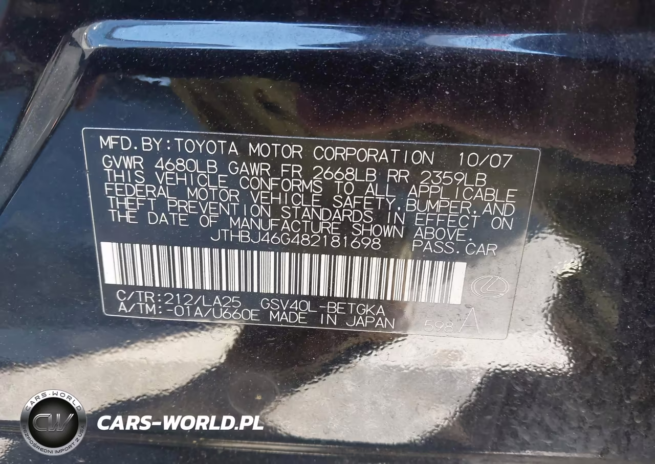 2008 Lexus Es 350 VIN:JTHBJ46G482181698 - 9