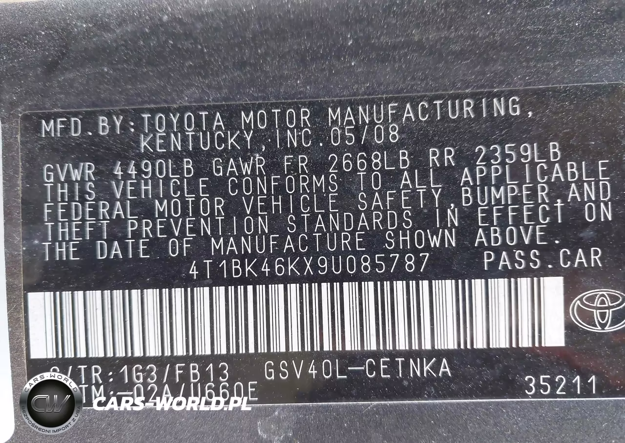 2009 Toyota Camry Le V6 VIN:4T1BK46KX9U085787 - 9