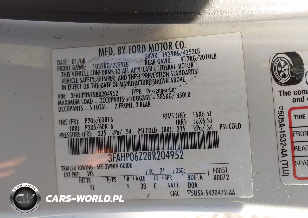 2008 Ford Fusion S VIN:3FAHP06Z28R204952 - 9