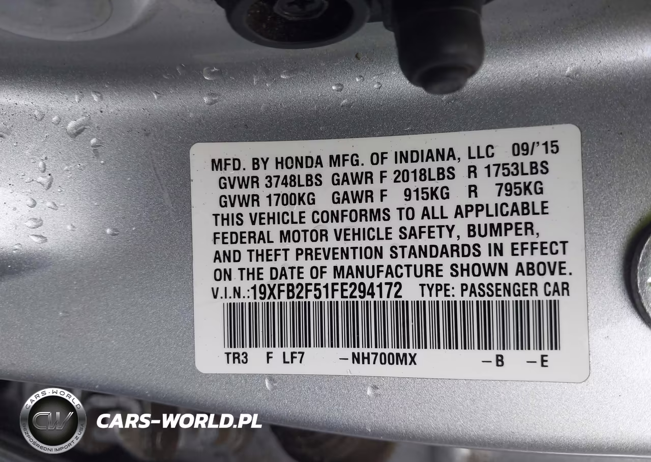 2015 Honda Civic Lx VIN:19XFB2F51FE294172 - 9