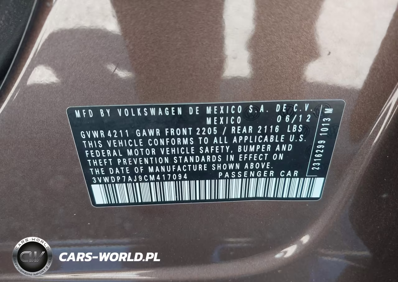 2012 Volkswagen Jetta 2.5L Se VIN:3VWDP7AJ9CM417094 - 9