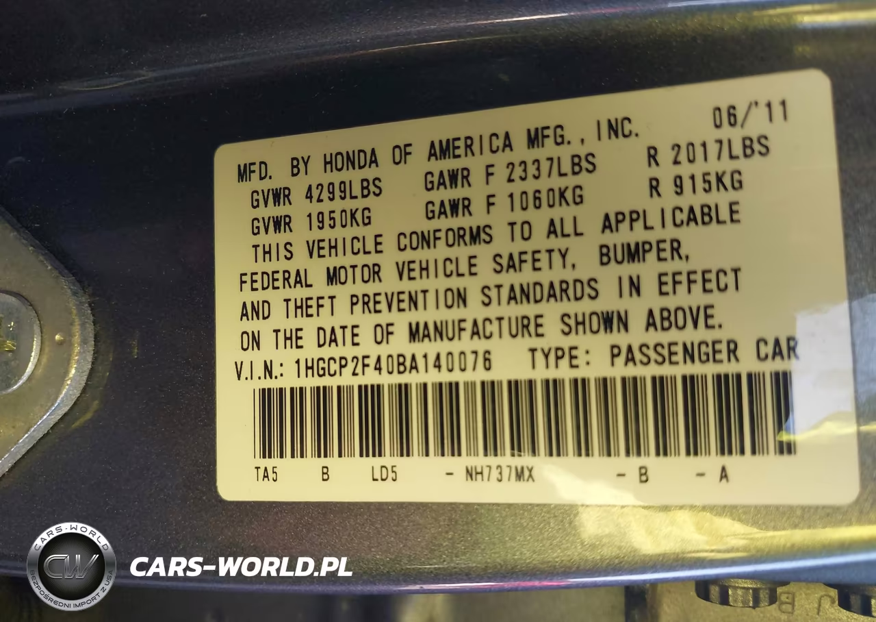 2011 Honda Accord 2.4 Lx-P VIN:1HGCP2F40BA140076 - 9