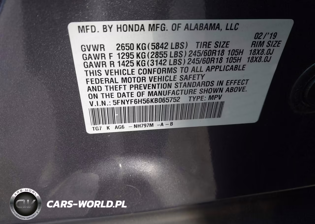 2019 Honda Pilot Ex-L VIN:5FNYF6H56KB065752 - 9