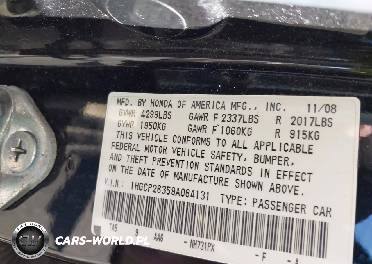 2009 Honda Accord 2.4 Lx VIN:1HGCP26359A064131 - 9