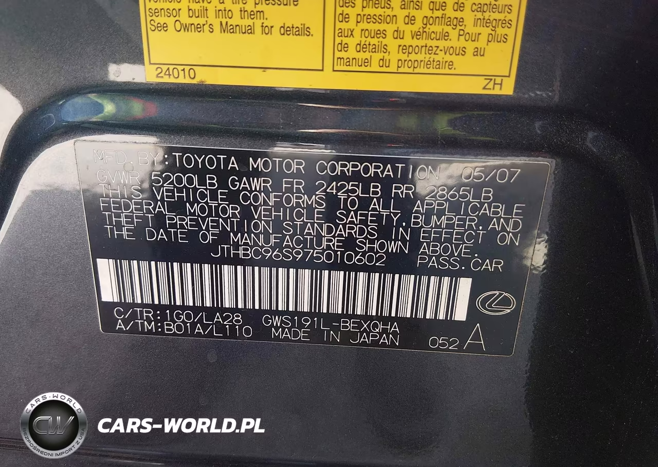 2007 Lexus Gs 450H VIN:JTHBC96S975010602 - 9