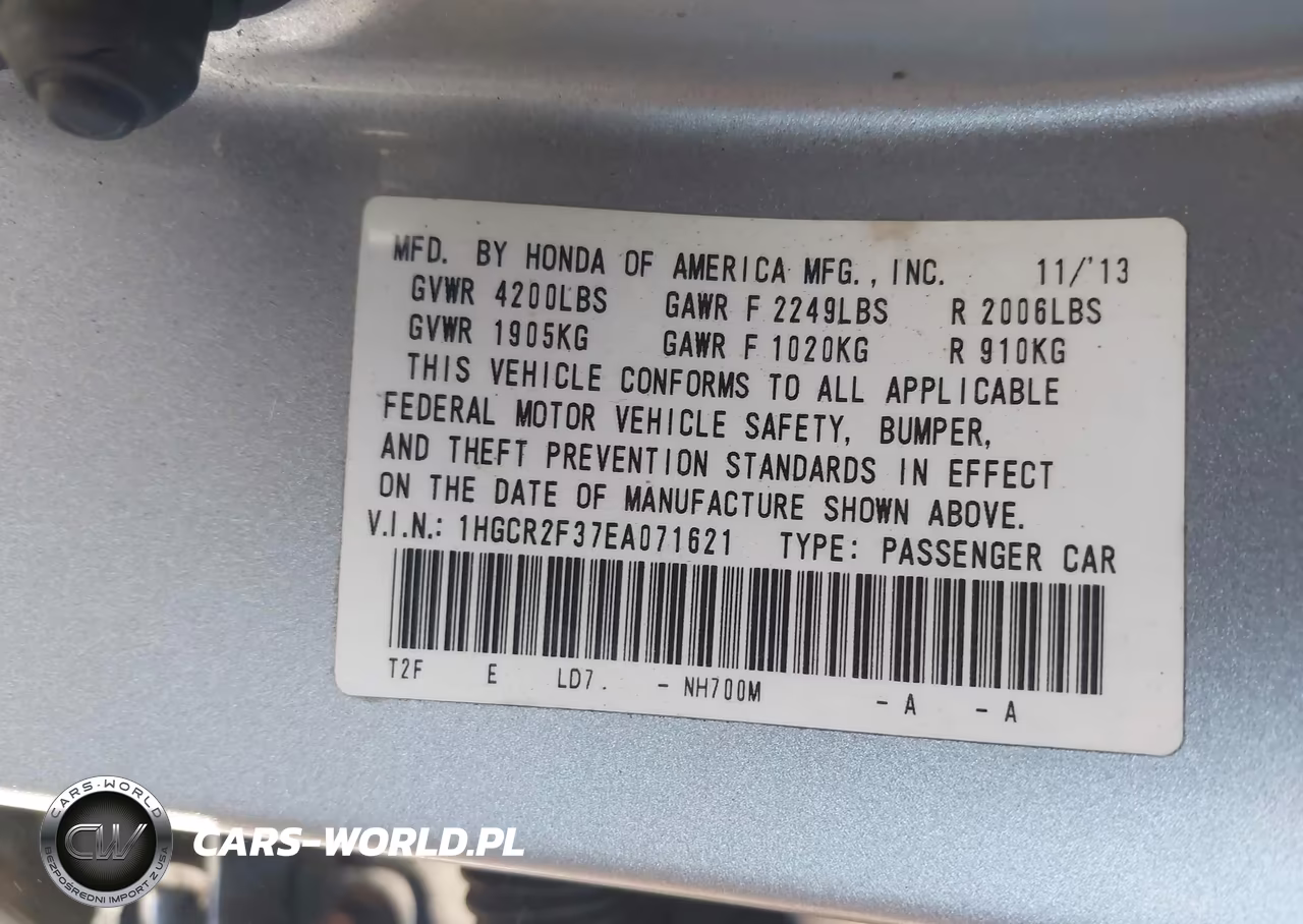 2014 Honda Accord Lx VIN:1HGCR2F37EA071621 - 9
