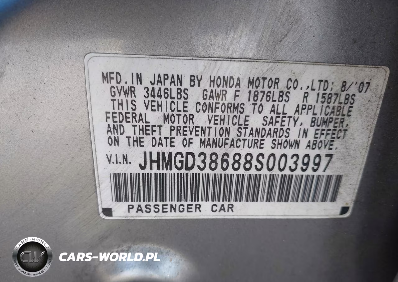 2008 Honda Fit Sport VIN:JHMGD38688S003997 - 9