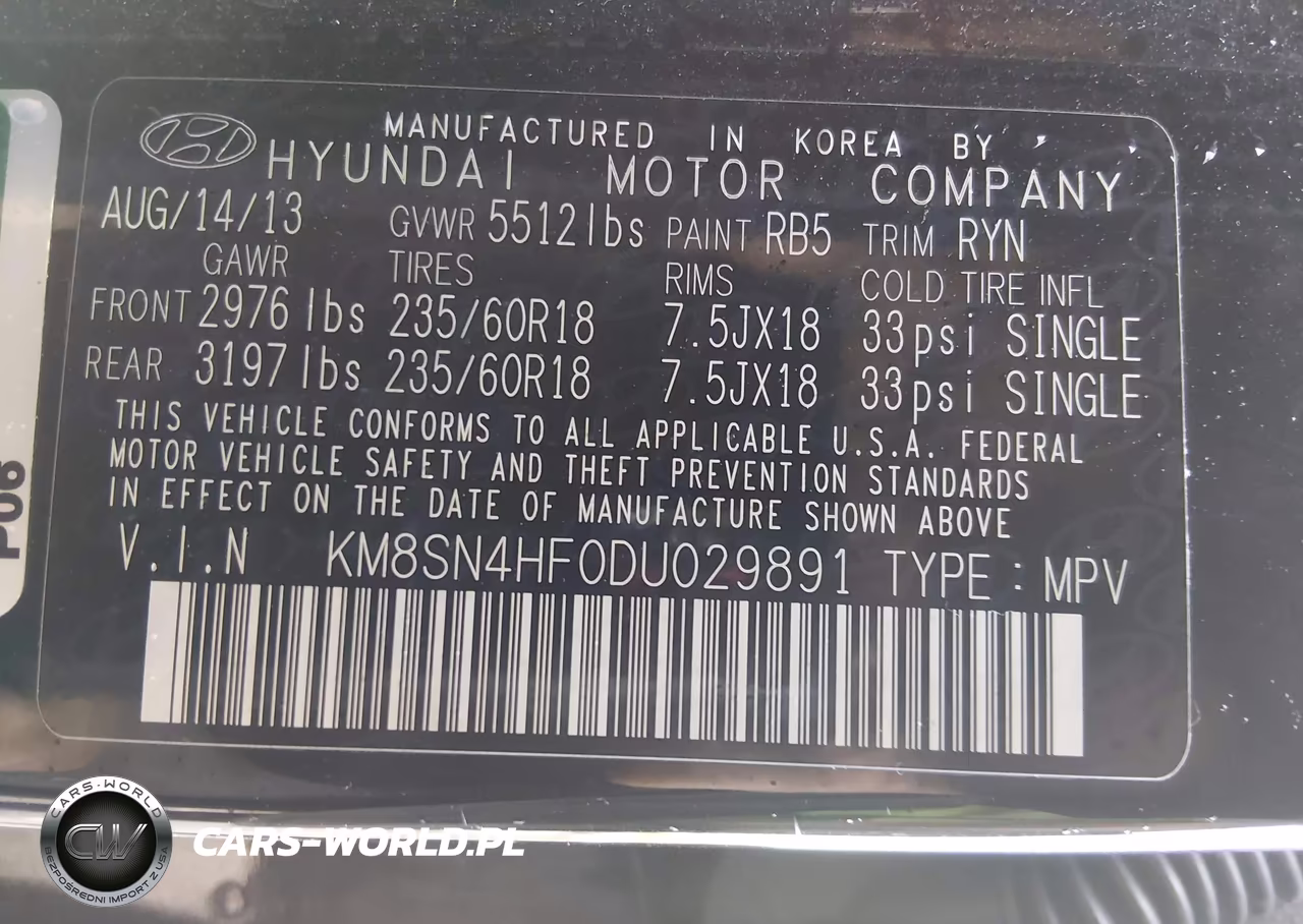 2013 Hyundai Santa Fe Gls VIN:KM8SN4HF0DU029891 - 9