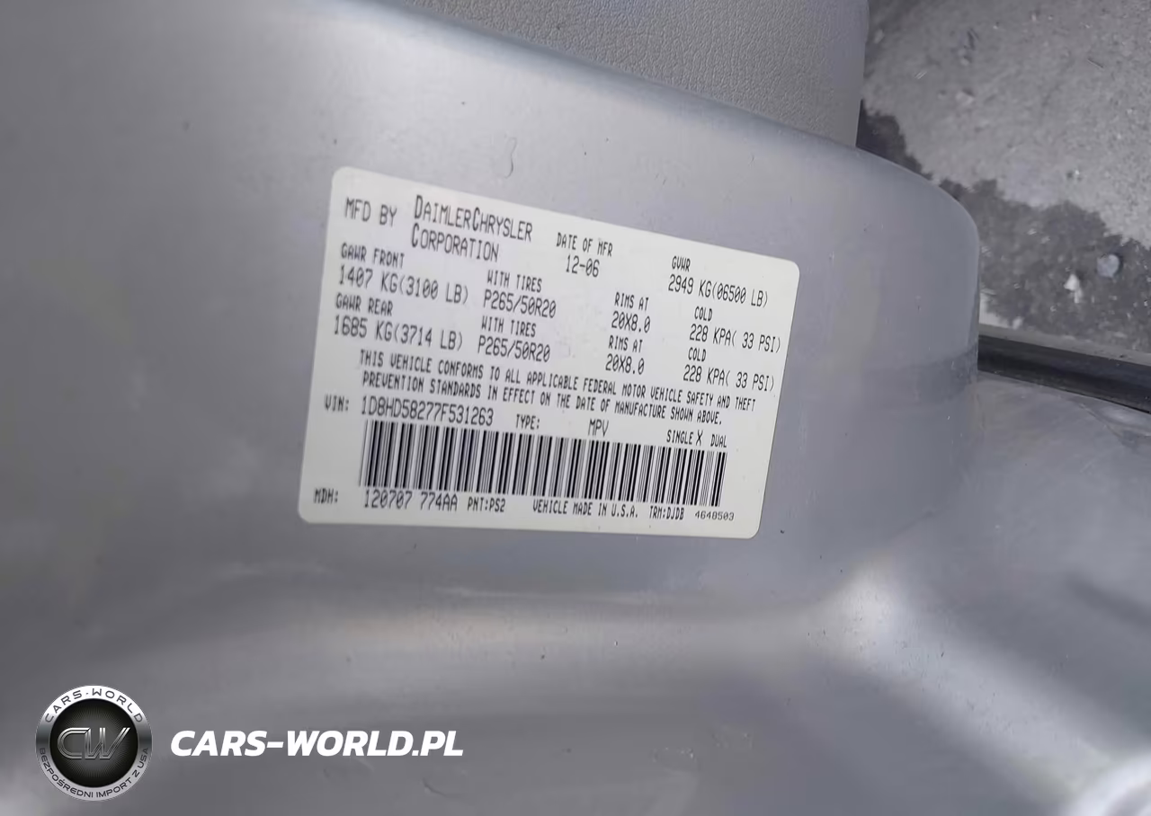 2007 Dodge Durango Limited VIN:1D8HD58277F531263 - 9