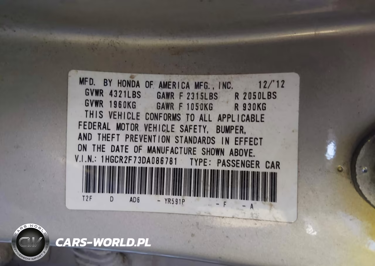 2013 Honda Accord Ex VIN:1HGCR2F73DA086781 - 9