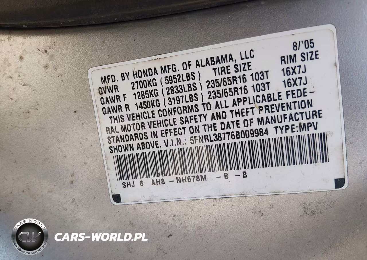 2006 Honda Odyssey Ex-L VIN:5FNRL38776B009984 - 9