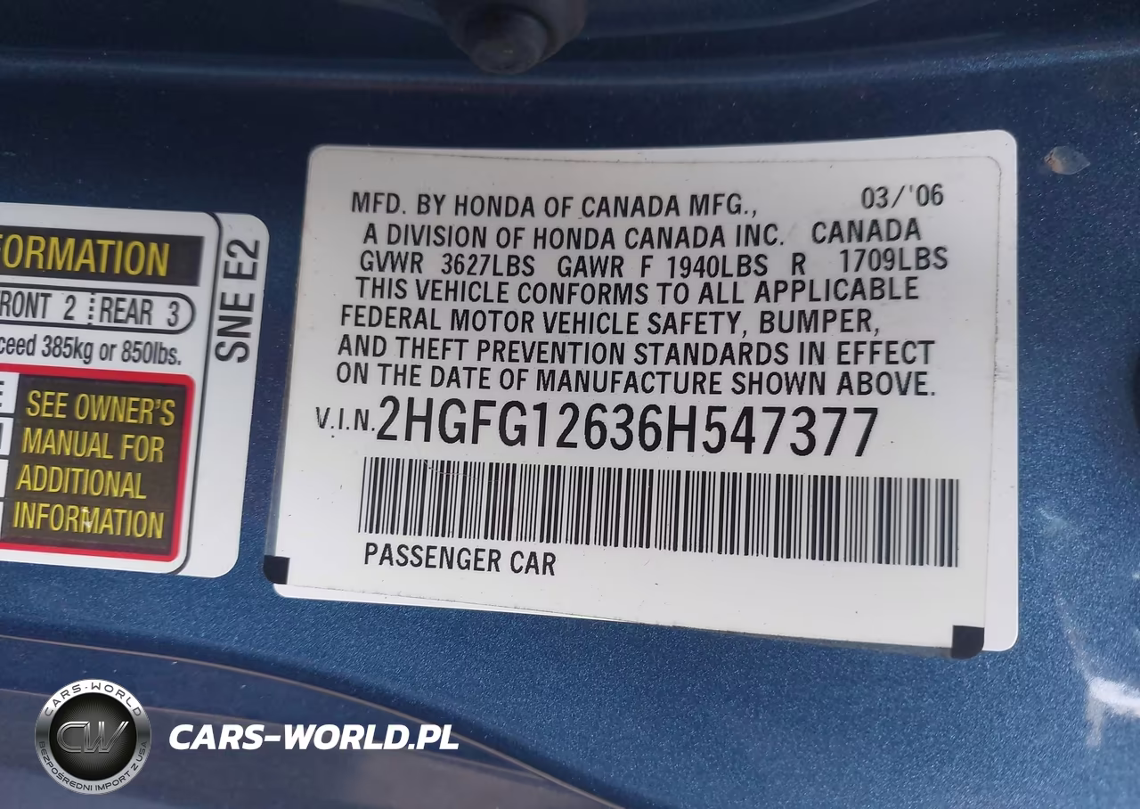 2006 Honda Civic Lx VIN:2HGFG12636H547377 - 9
