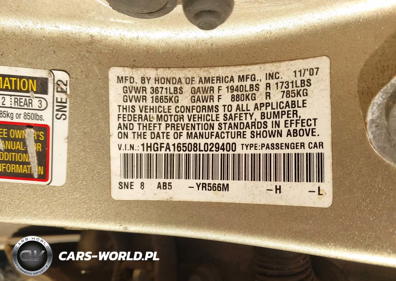 2008 Honda Civic Lx VIN:1HGFA16508L029400 - 9