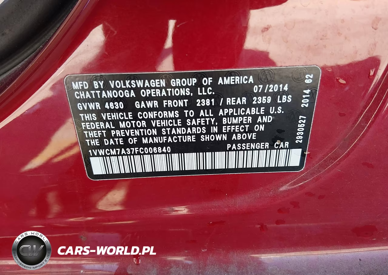2015 Volkswagen Passat 3.6L V6 Sel Premium VIN:1VWCM7A37FC006840 - 9