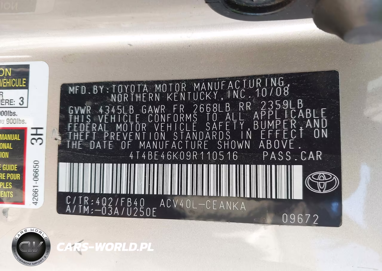 2009 Toyota Camry Le VIN:4T4BE46K09R110516 - 9