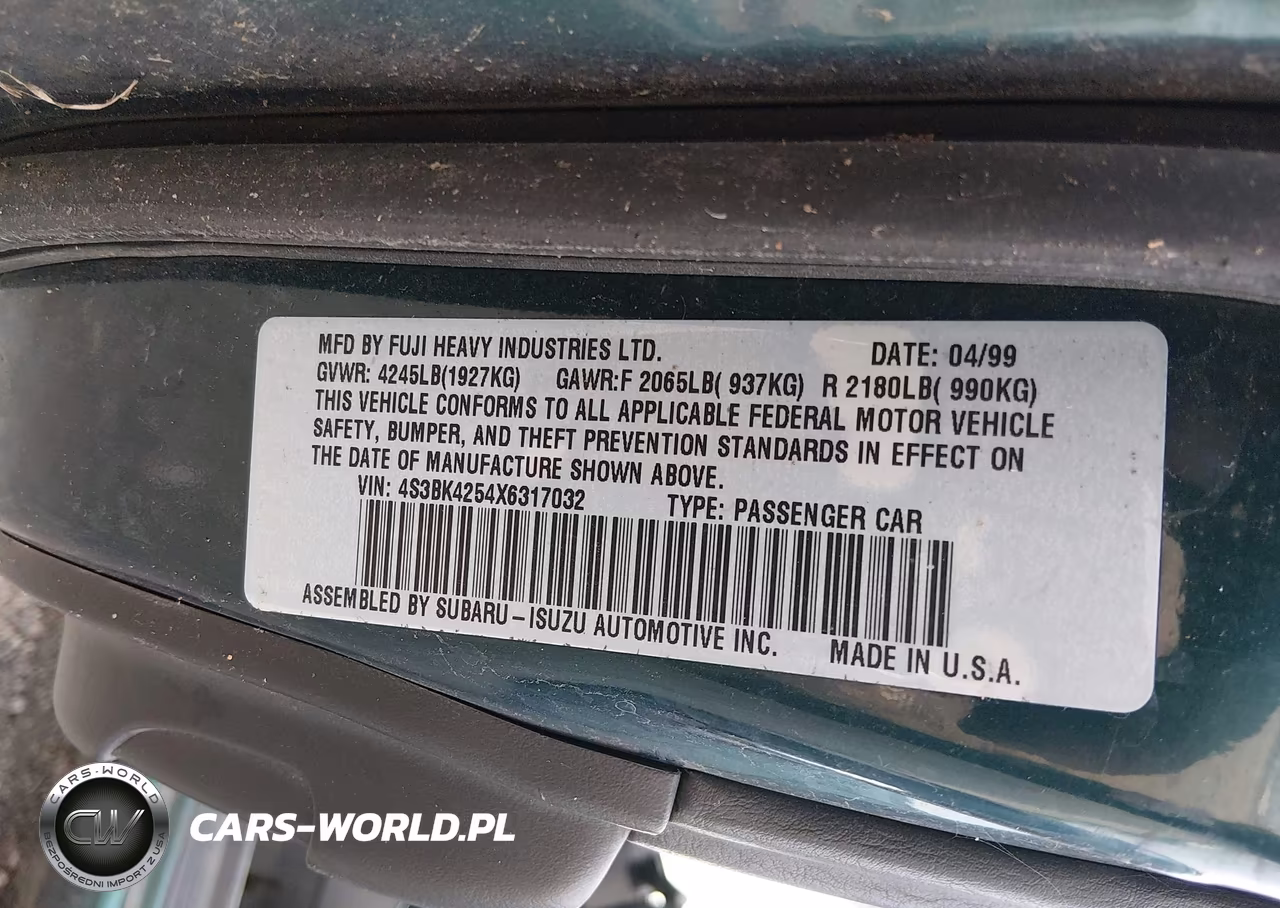 1999 Subaru Legacy Brighton VIN:4S3BK4254X6317032 - 9