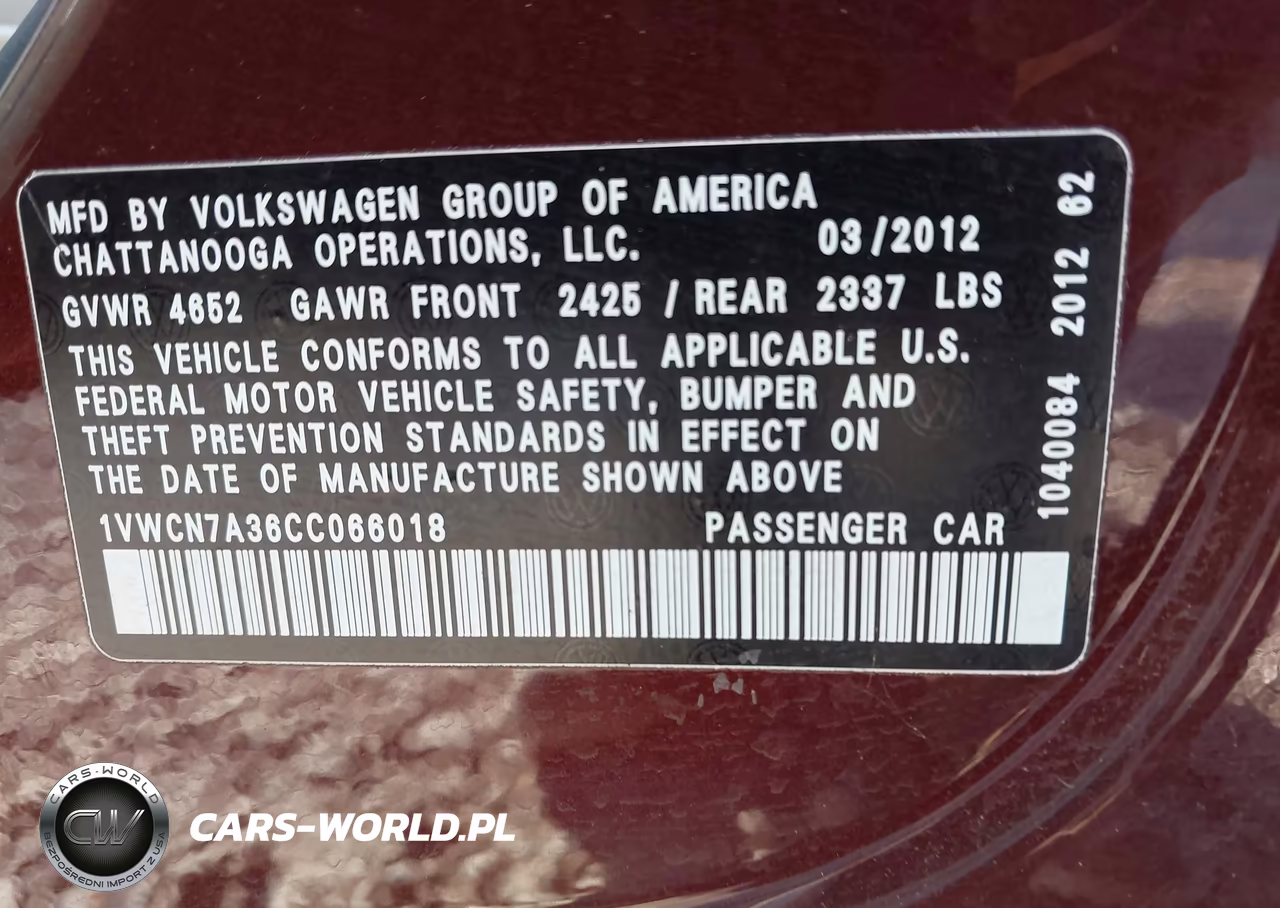 2012 Volkswagen Passat 2.0L Tdi Sel Premium VIN:1VWCN7A36CC066018 - 9