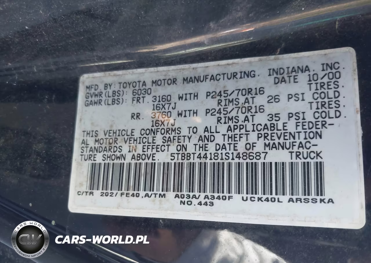 2001 Toyota Tundra Sr5 V8 VIN:5TBBT44181S148687 - 9
