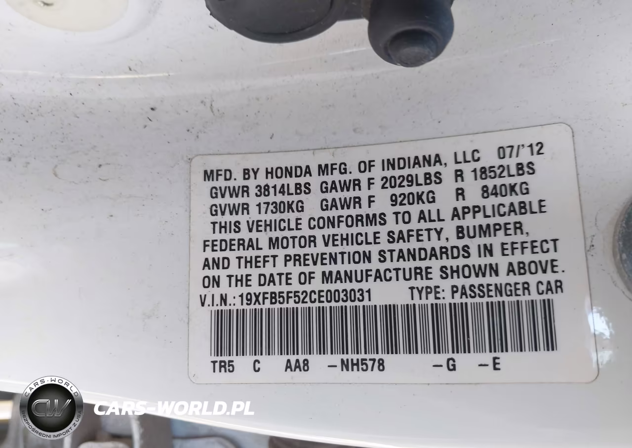 2012 Honda Civic Natural Gas VIN:19XFB5F52CE003031 - 9