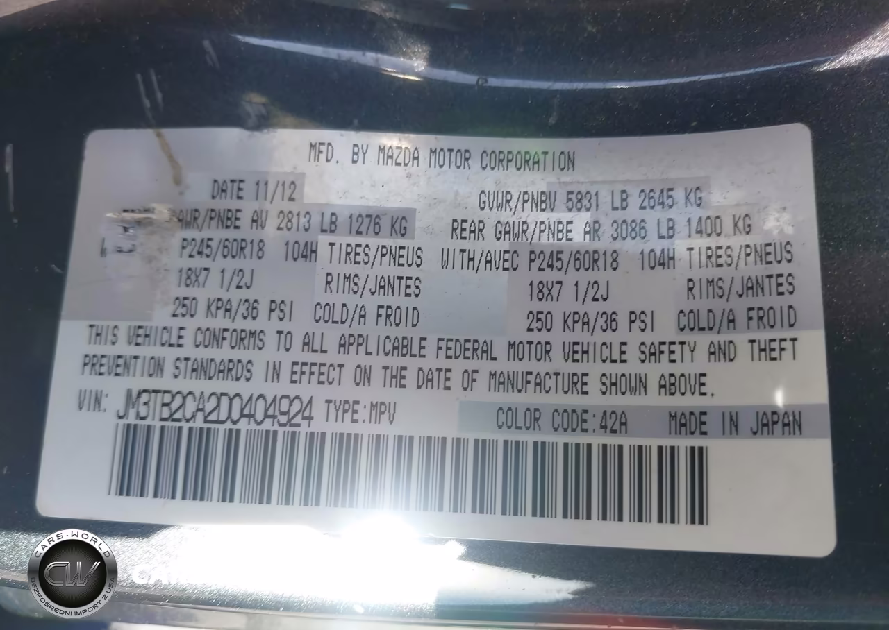 2013 Mazda Cx-9 Touring VIN:JM3TB2CA2D0404924 - 9