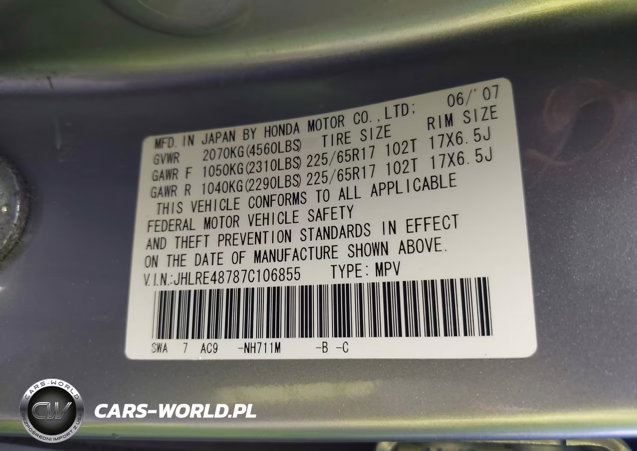 2007 Honda Cr-V Ex-L VIN:JHLRE48787C106855 - 9