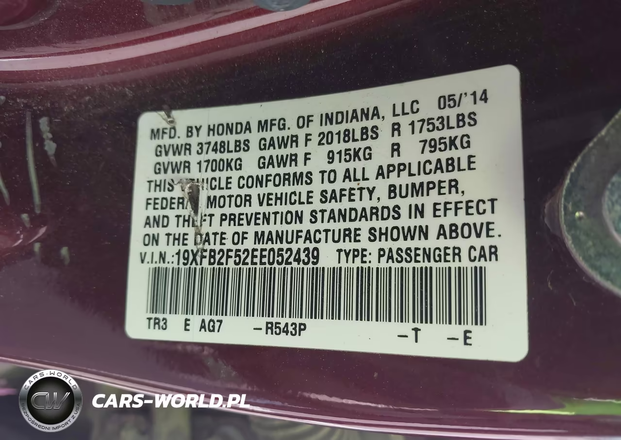 2014 Honda Civic Lx VIN:19XFB2F52EE052439 - 9