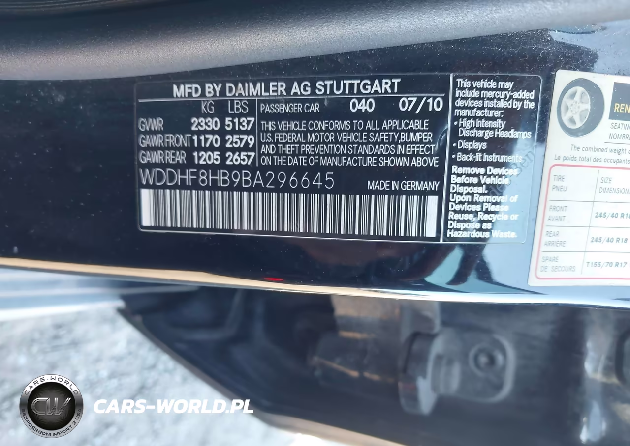 2011 Mercedes-Benz E 350 4Matic VIN:WDDHF8HB9BA296645 - 9
